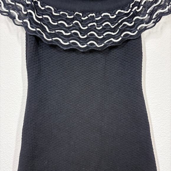 Lela Rose Size Medium Wave Lace Off The Shoulder Sweater Dress Black Wool - Picture 5 of 8